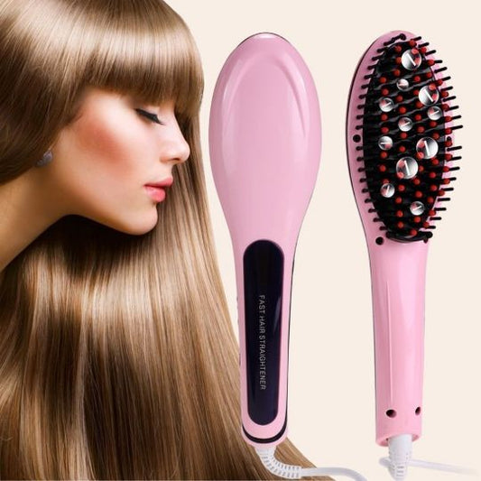 FAST Brush Electric Hair Straightener - Pink