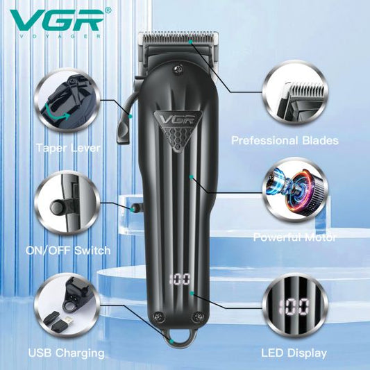 VGR V-282 Salon Series Professional Digital Display Cordless Hair Clipper